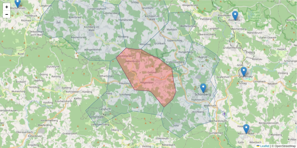 Karte des Postleitzahlen Bereichs  und der umliegenden Postleitzahlen in Deutschland