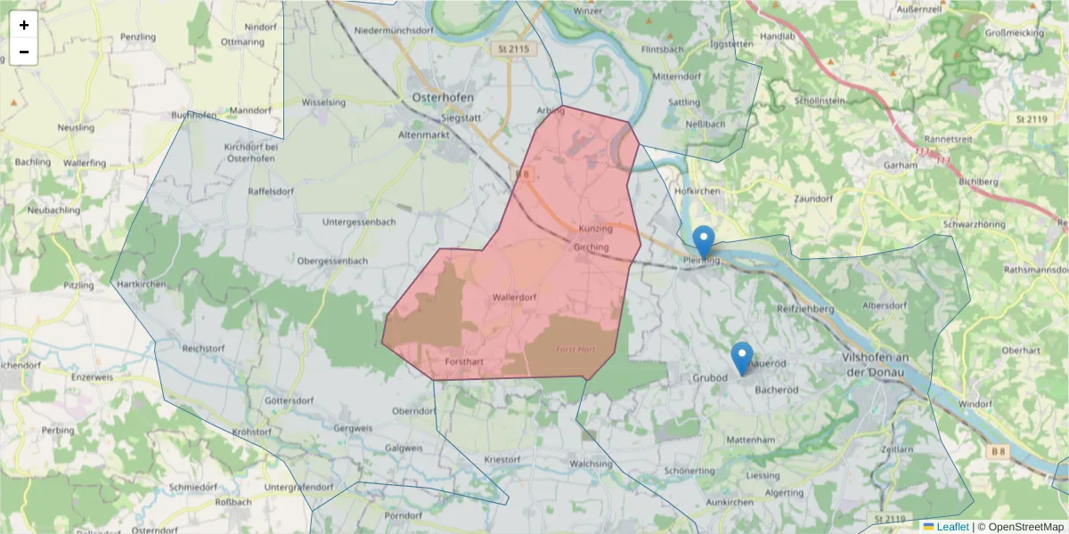 Karte des Postleitzahlen Bereichs  und der umliegenden Postleitzahlen in Deutschland