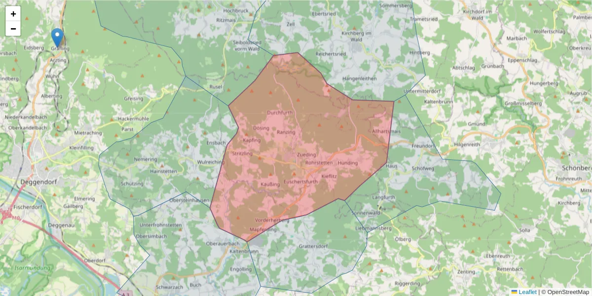 Karte des Postleitzahlen Bereichs  und der umliegenden Postleitzahlen in Deutschland