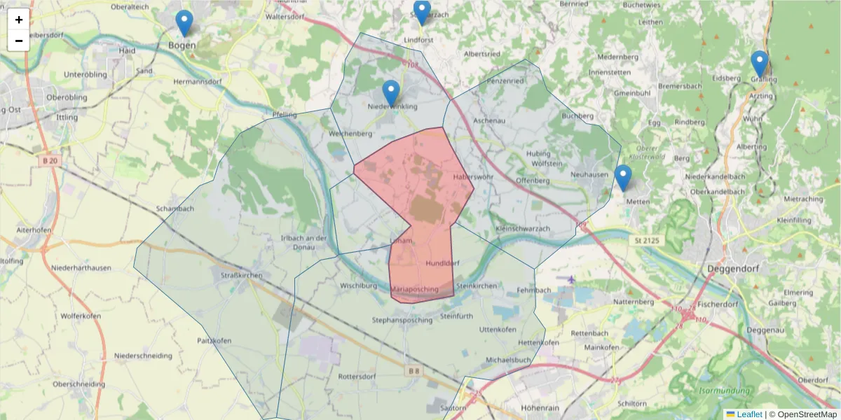 Karte des Postleitzahlen Bereichs  und der umliegenden Postleitzahlen in Deutschland