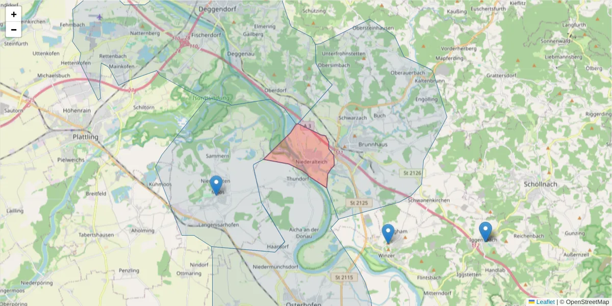 Karte des Postleitzahlen Bereichs  und der umliegenden Postleitzahlen in Deutschland