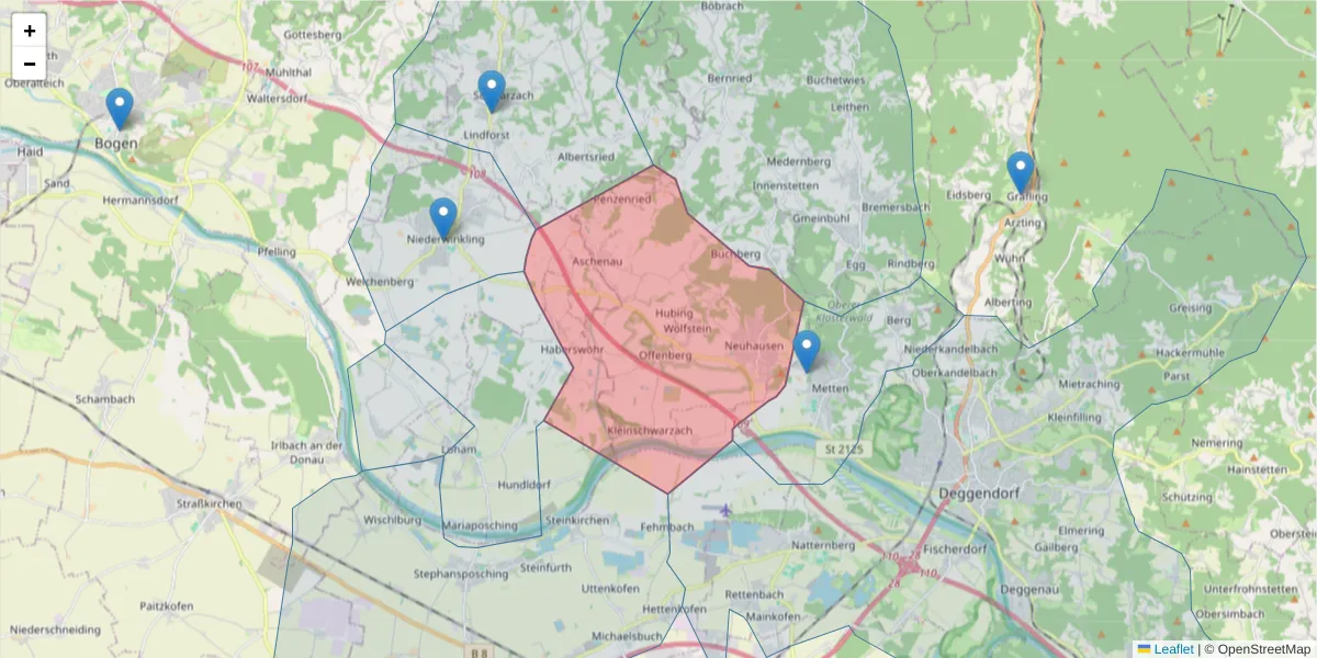 Karte des Postleitzahlen Bereichs  und der umliegenden Postleitzahlen in Deutschland