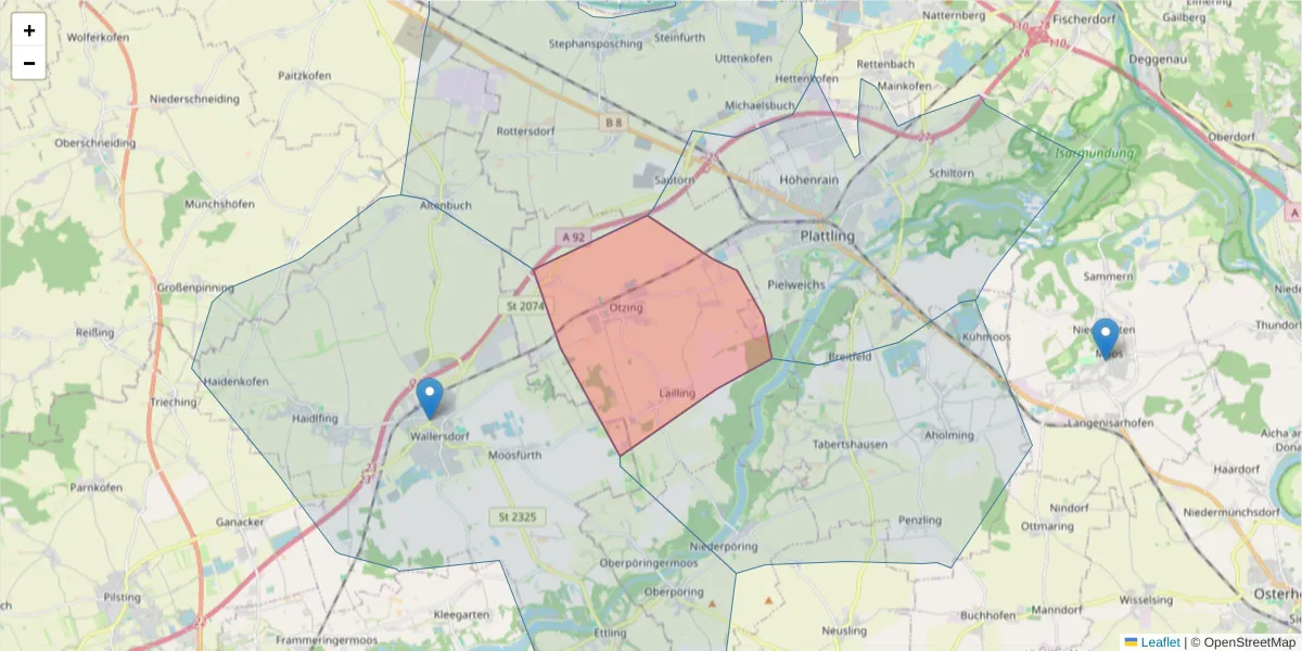 Karte des Postleitzahlen Bereichs  und der umliegenden Postleitzahlen in Deutschland