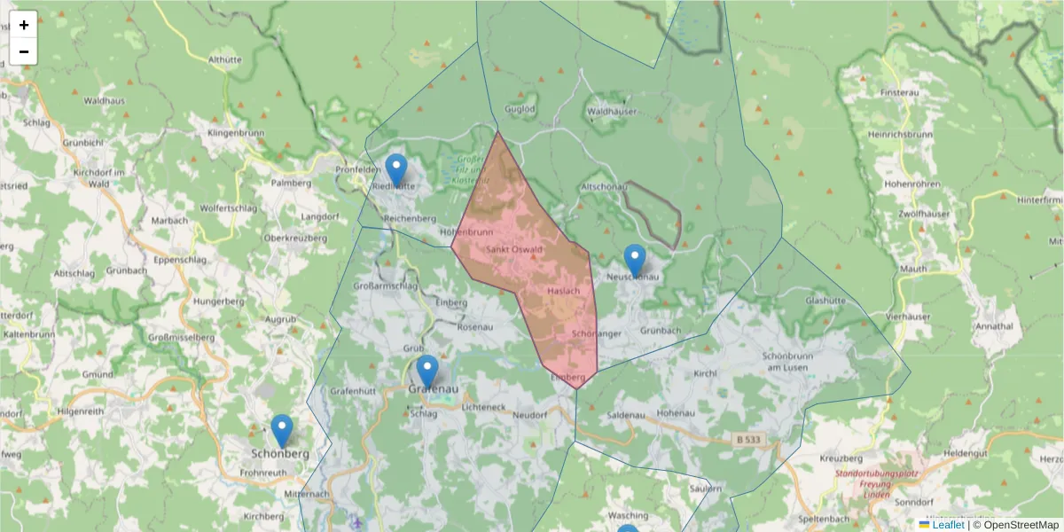 Karte des Postleitzahlen Bereichs  und der umliegenden Postleitzahlen in Deutschland