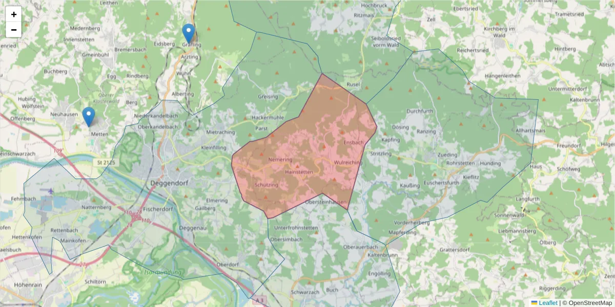 Karte des Postleitzahlen Bereichs  und der umliegenden Postleitzahlen in Deutschland