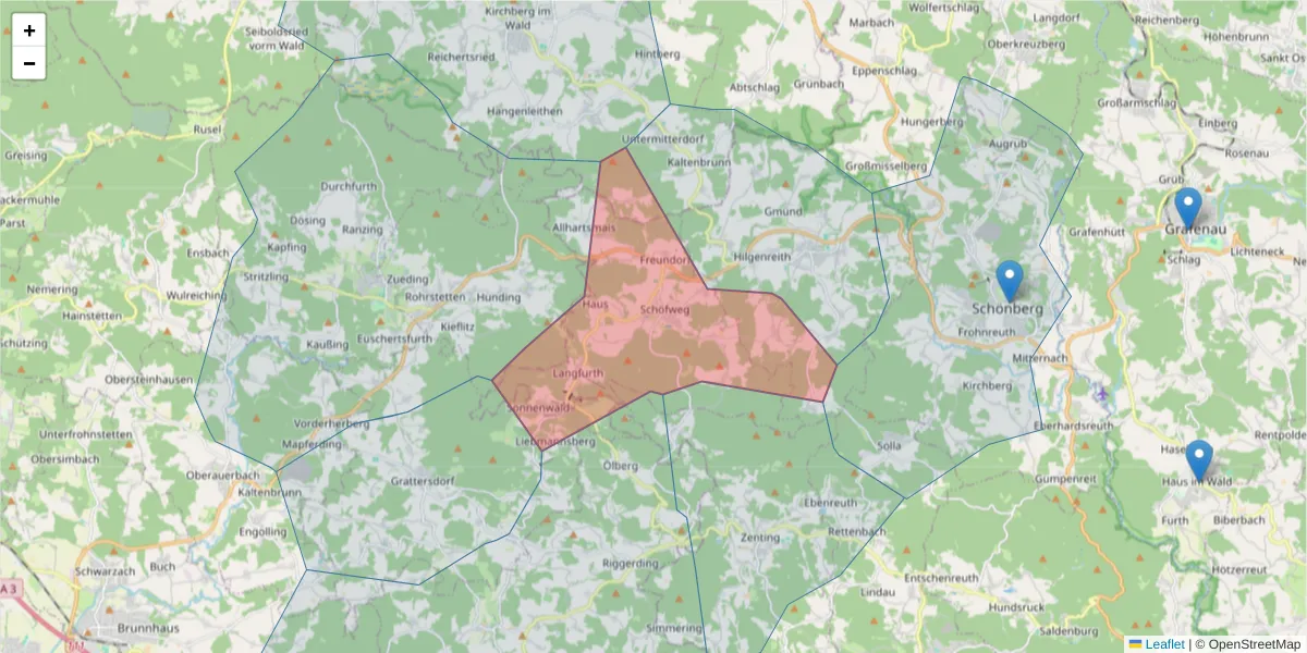 Karte des Postleitzahlen Bereichs  und der umliegenden Postleitzahlen in Deutschland