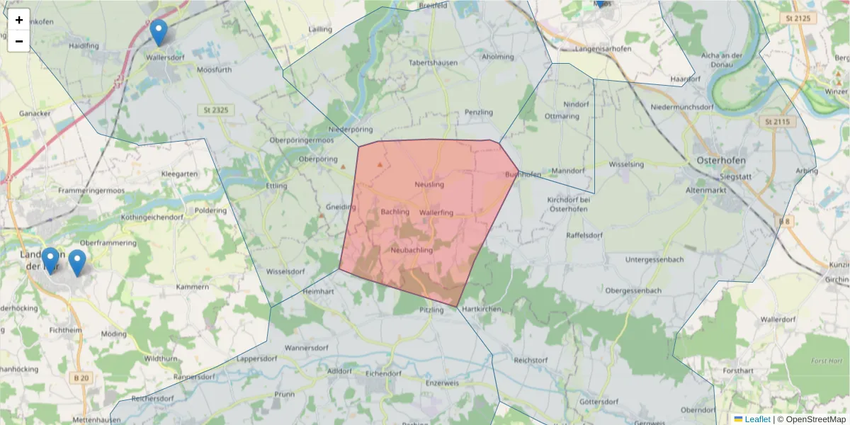 Karte des Postleitzahlen Bereichs  und der umliegenden Postleitzahlen in Deutschland