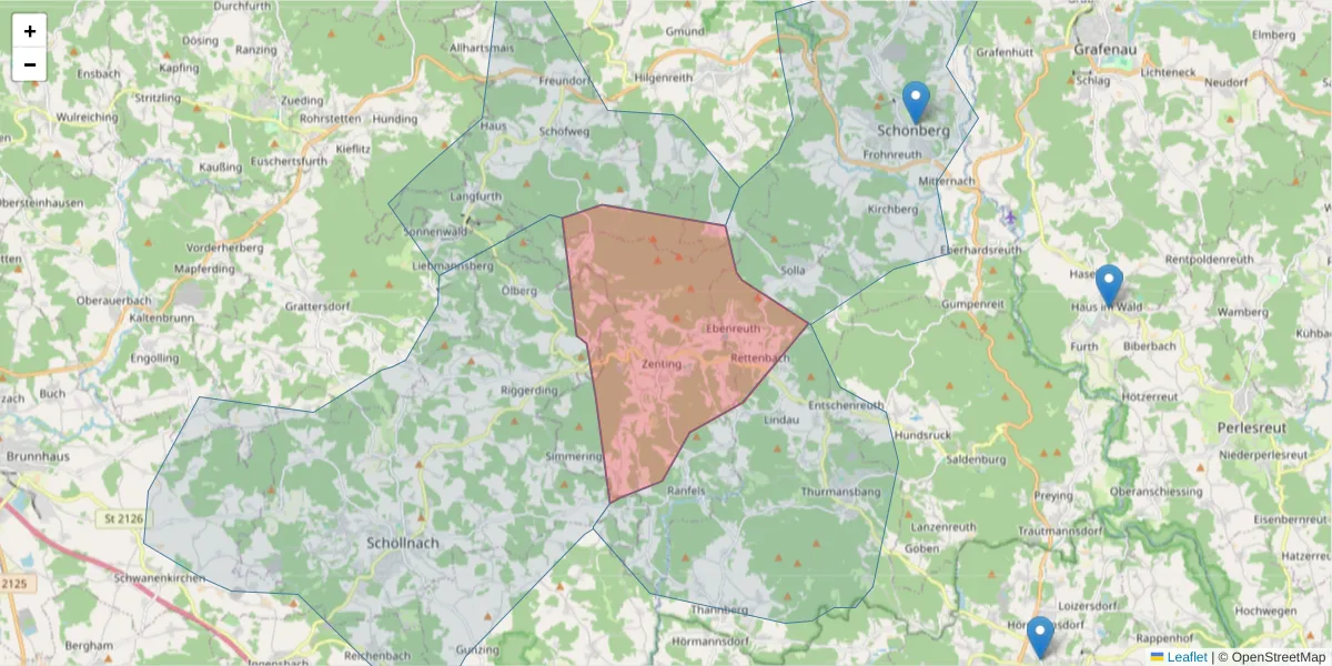 Karte des Postleitzahlen Bereichs  und der umliegenden Postleitzahlen in Deutschland