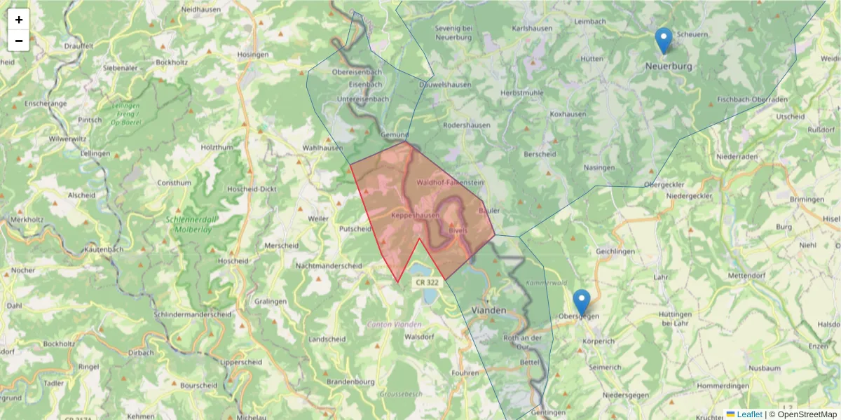 Karte des Postleitzahlen Bereichs  und der umliegenden Postleitzahlen in Deutschland