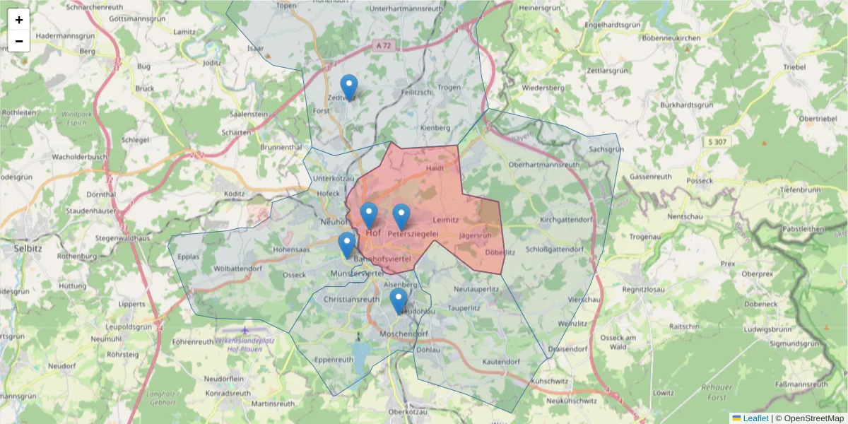 Karte des Postleitzahlen Bereichs  und der umliegenden Postleitzahlen in Deutschland
