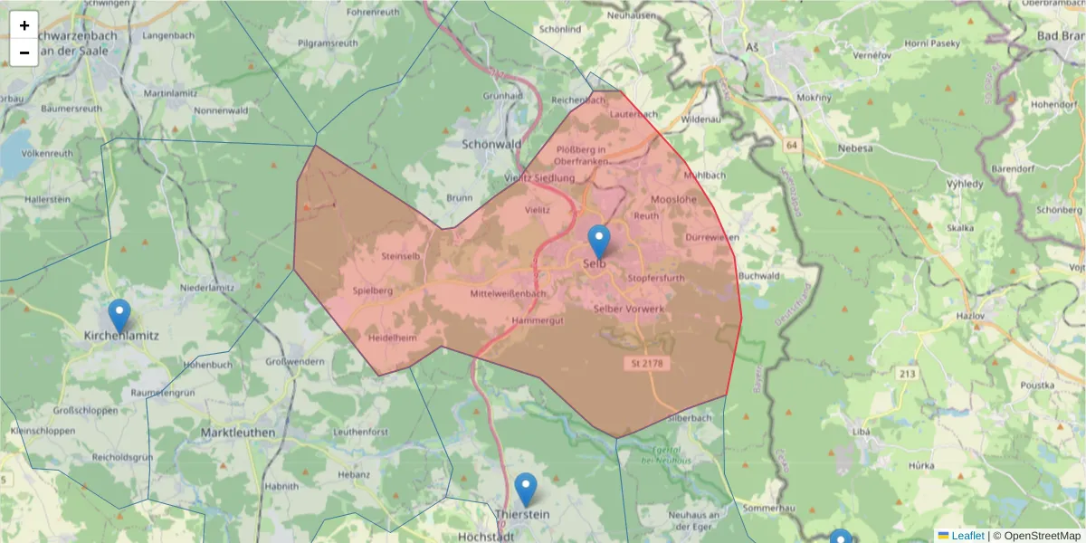 Karte des Postleitzahlen Bereichs  und der umliegenden Postleitzahlen in Deutschland