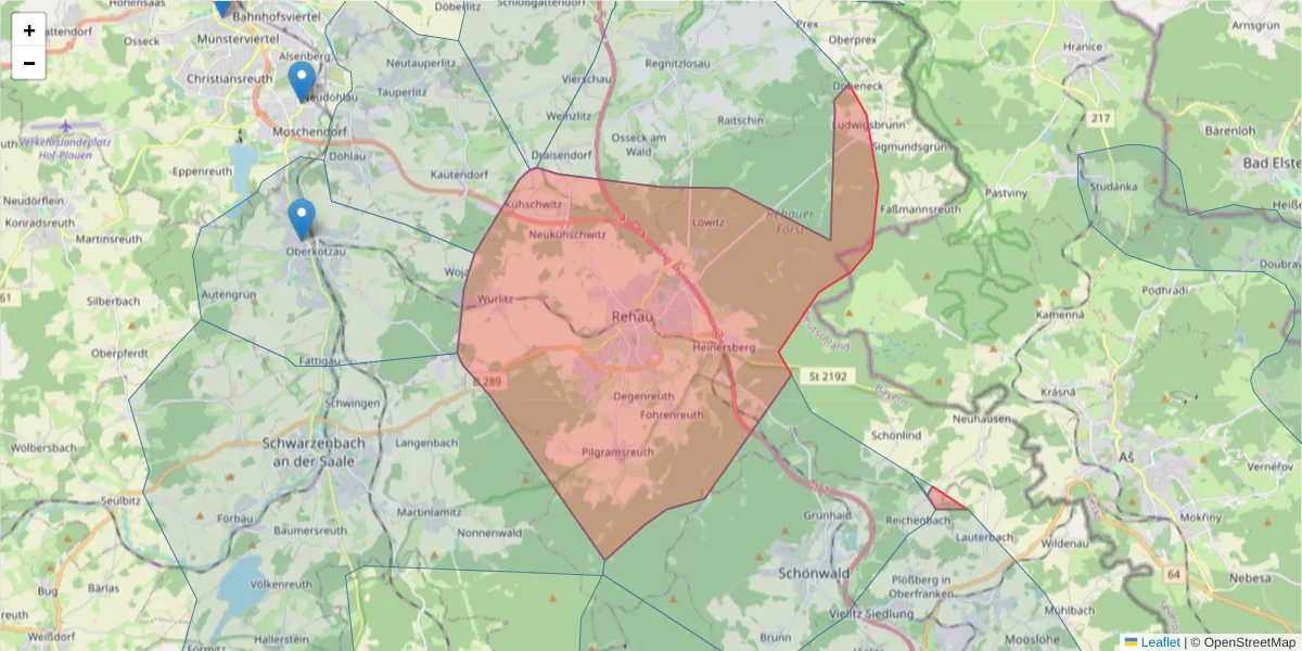 Karte des Postleitzahlen Bereichs  und der umliegenden Postleitzahlen in Deutschland