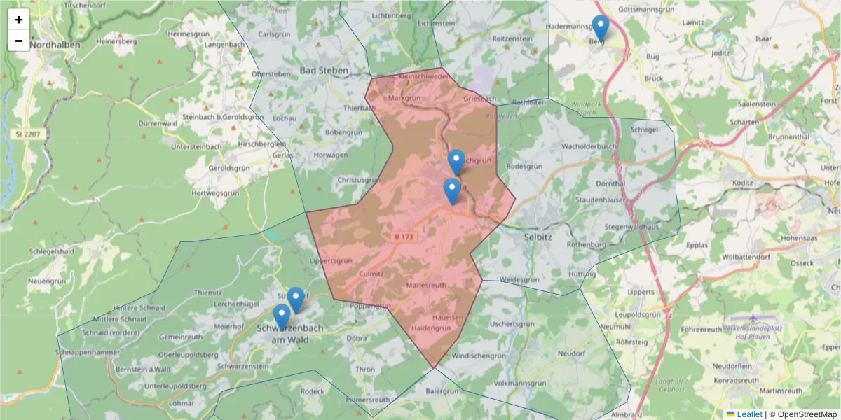 Karte des Postleitzahlen Bereichs  und der umliegenden Postleitzahlen in Deutschland