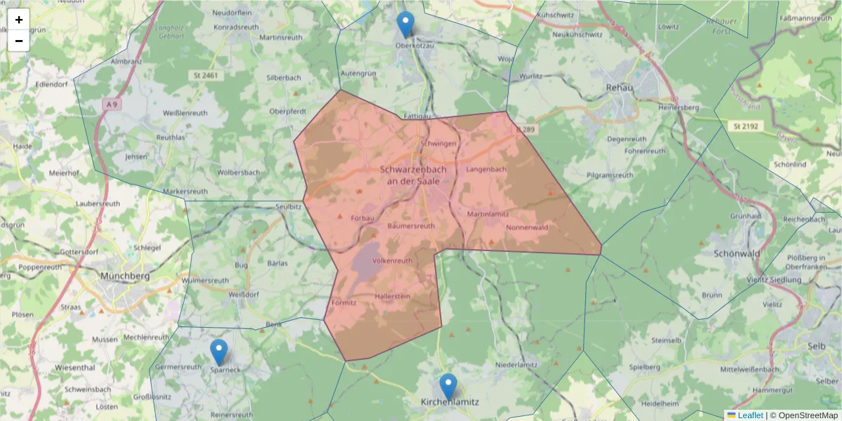 Karte des Postleitzahlen Bereichs  und der umliegenden Postleitzahlen in Deutschland