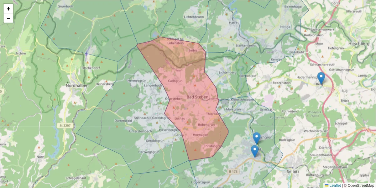 Karte des Postleitzahlen Bereichs  und der umliegenden Postleitzahlen in Deutschland