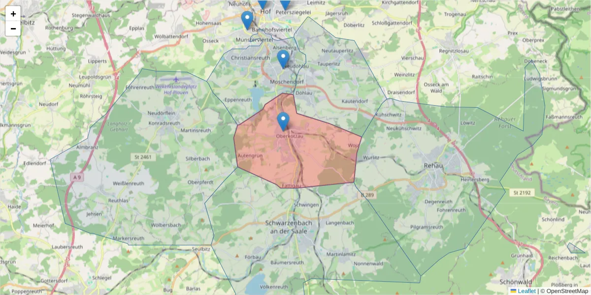 Karte des Postleitzahlen Bereichs  und der umliegenden Postleitzahlen in Deutschland
