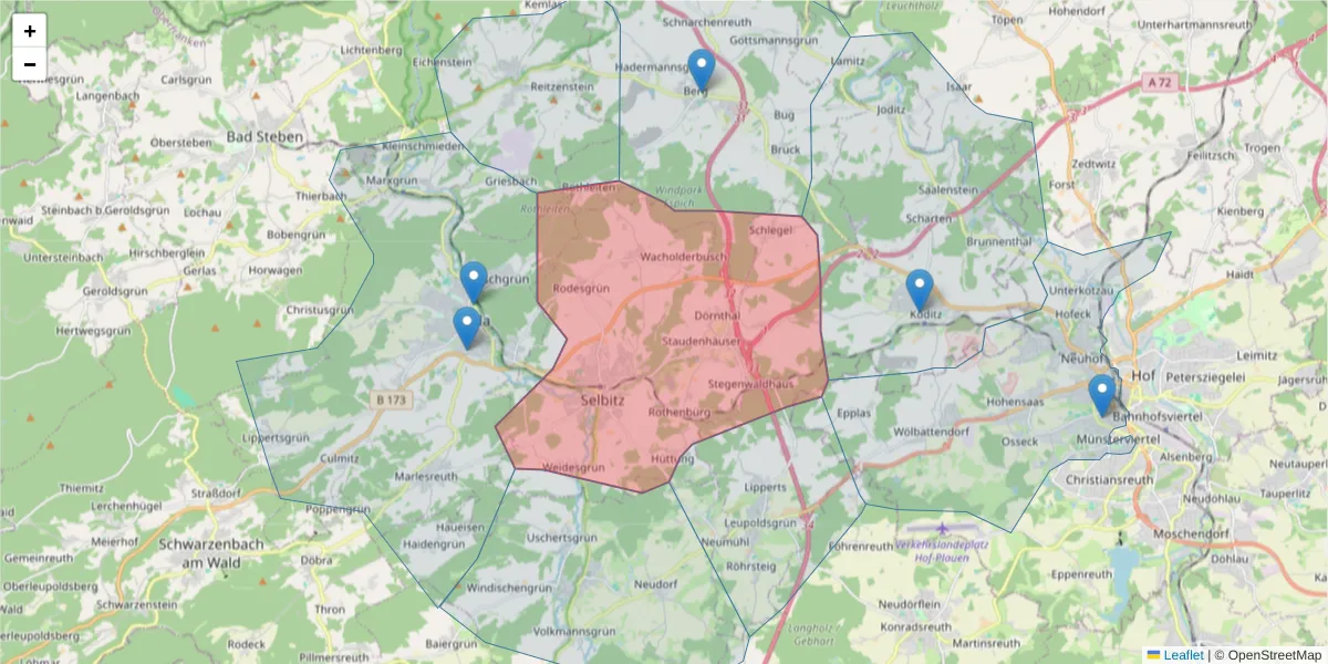 Karte des Postleitzahlen Bereichs  und der umliegenden Postleitzahlen in Deutschland