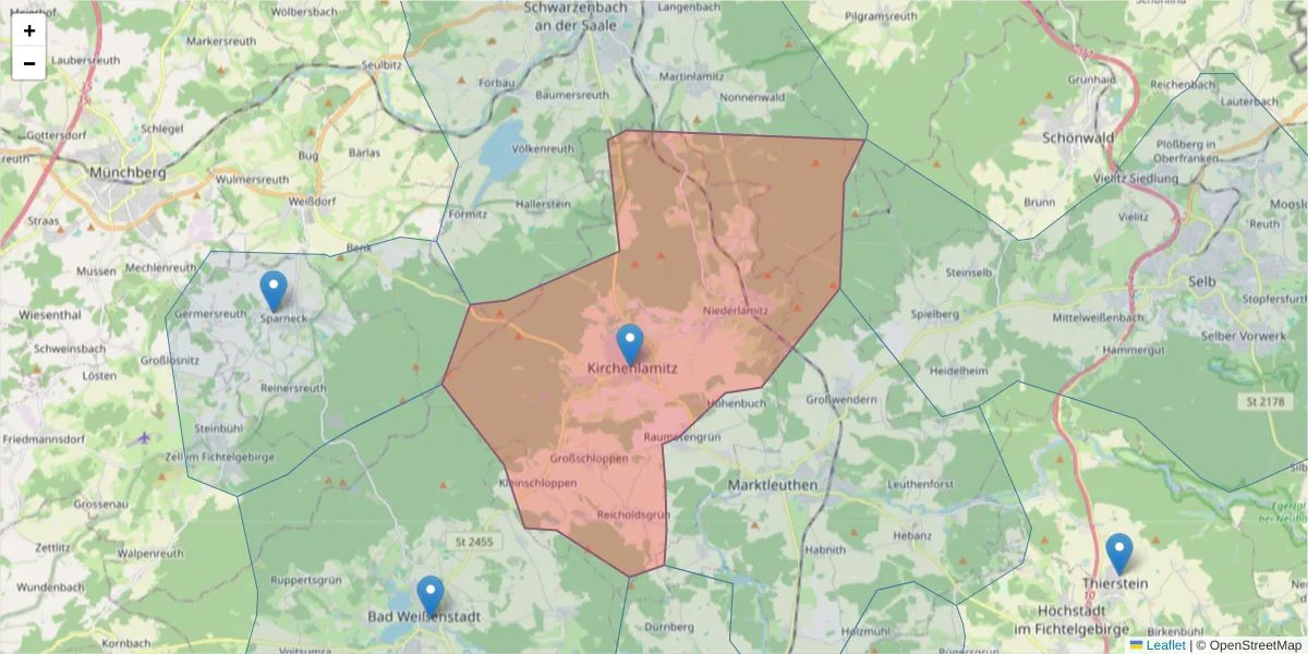 Karte des Postleitzahlen Bereichs  und der umliegenden Postleitzahlen in Deutschland