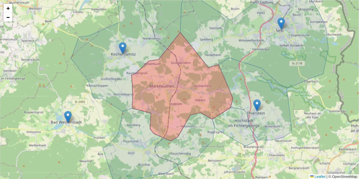 Karte des Postleitzahlen Bereichs  und der umliegenden Postleitzahlen in Deutschland