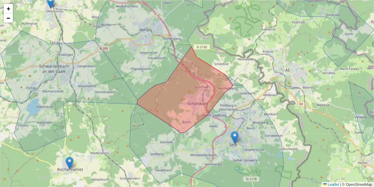 Karte des Postleitzahlen Bereichs  und der umliegenden Postleitzahlen in Deutschland
