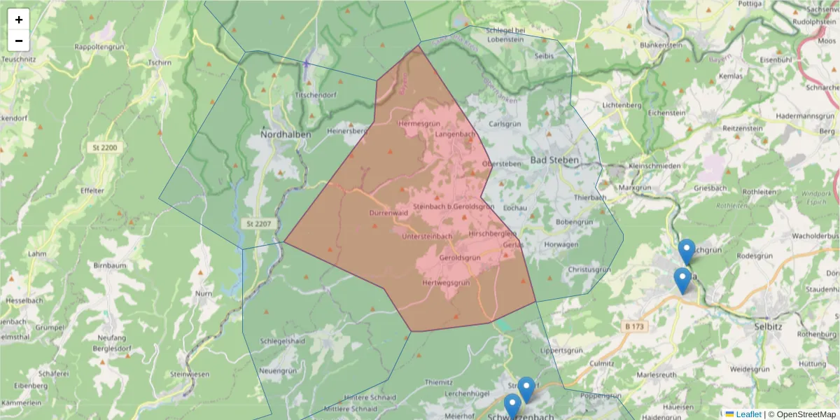 Karte des Postleitzahlen Bereichs  und der umliegenden Postleitzahlen in Deutschland