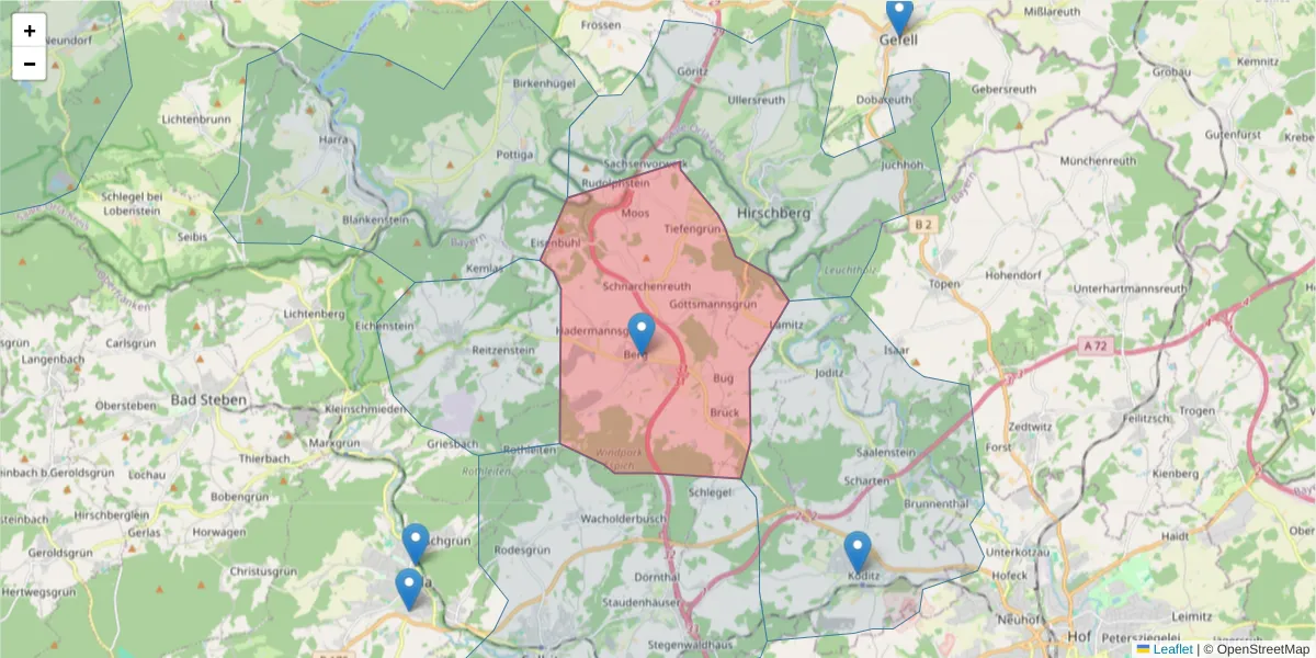 Karte des Postleitzahlen Bereichs  und der umliegenden Postleitzahlen in Deutschland