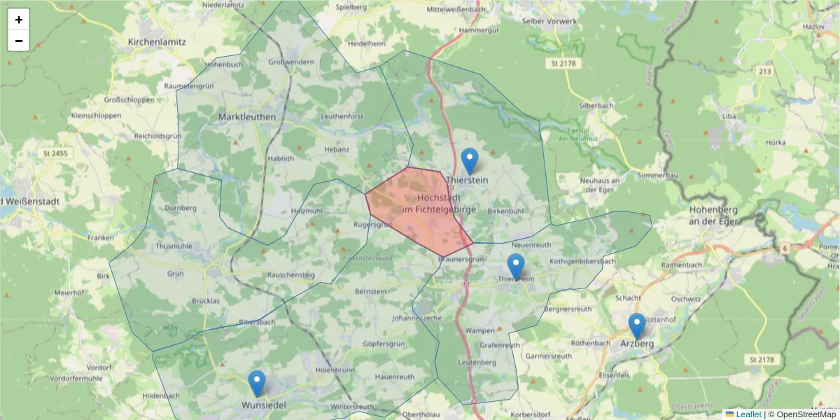 Karte des Postleitzahlen Bereichs  und der umliegenden Postleitzahlen in Deutschland