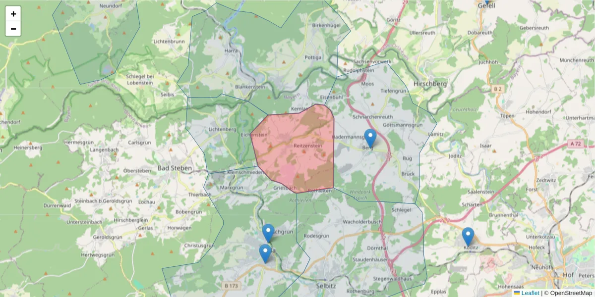 Karte des Postleitzahlen Bereichs  und der umliegenden Postleitzahlen in Deutschland