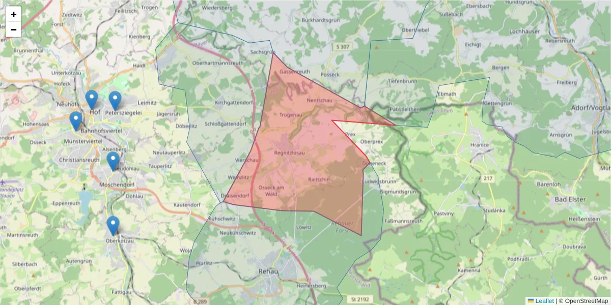 Karte des Postleitzahlen Bereichs  und der umliegenden Postleitzahlen in Deutschland