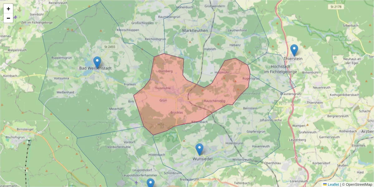 Karte des Postleitzahlen Bereichs  und der umliegenden Postleitzahlen in Deutschland
