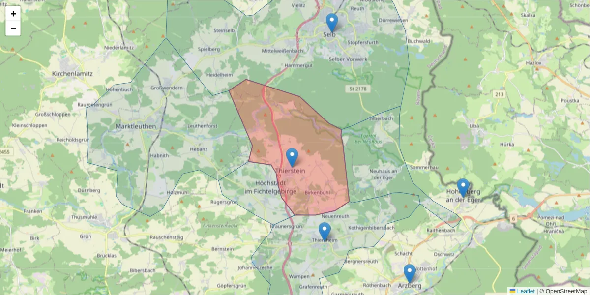 Karte des Postleitzahlen Bereichs  und der umliegenden Postleitzahlen in Deutschland