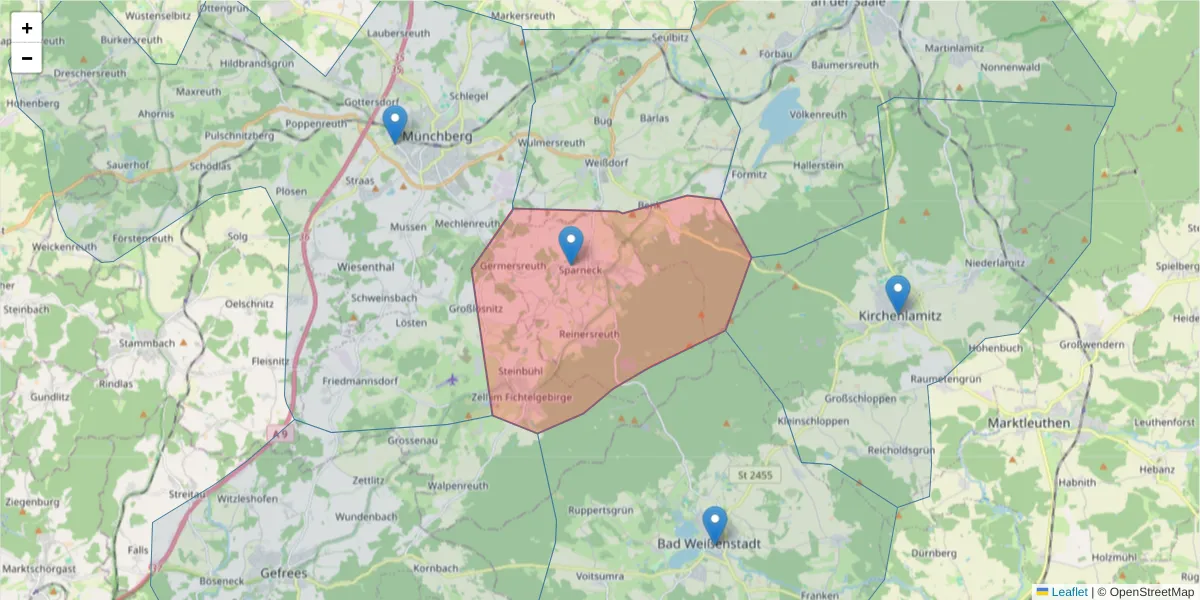 Karte des Postleitzahlen Bereichs  und der umliegenden Postleitzahlen in Deutschland