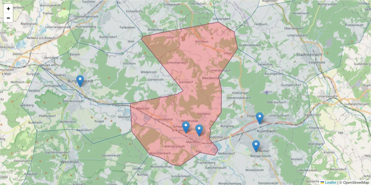 Karte des Postleitzahlen Bereichs  und der umliegenden Postleitzahlen in Deutschland