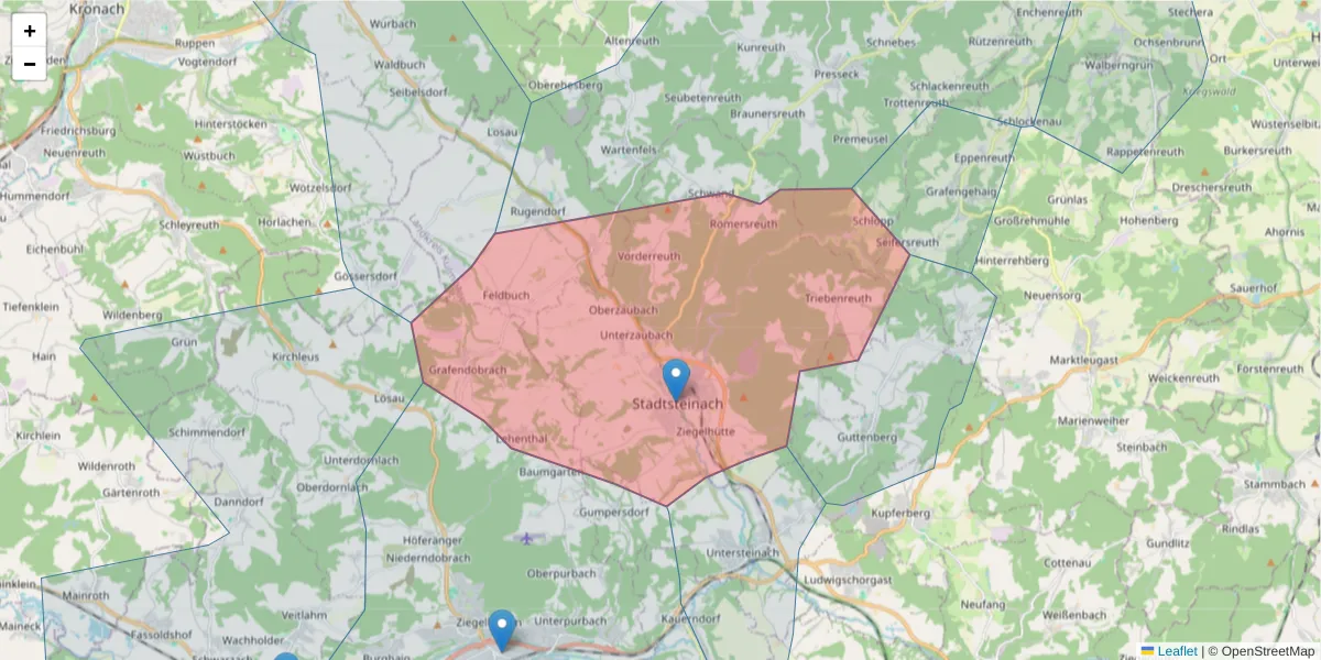 Karte des Postleitzahlen Bereichs  und der umliegenden Postleitzahlen in Deutschland