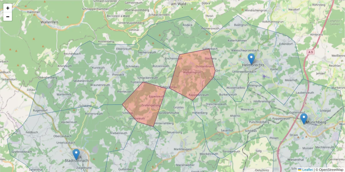 Karte des Postleitzahlen Bereichs  und der umliegenden Postleitzahlen in Deutschland
