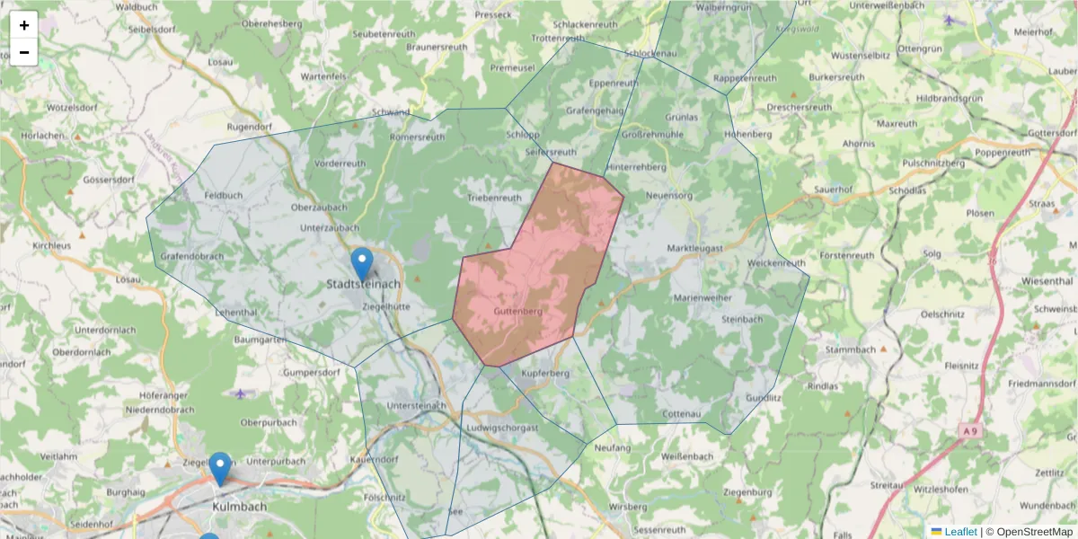 Karte des Postleitzahlen Bereichs  und der umliegenden Postleitzahlen in Deutschland