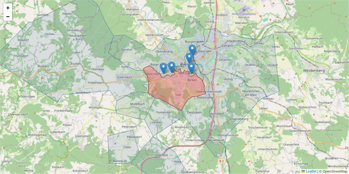 Karte des Postleitzahlen Bereichs  und der umliegenden Postleitzahlen in Deutschland