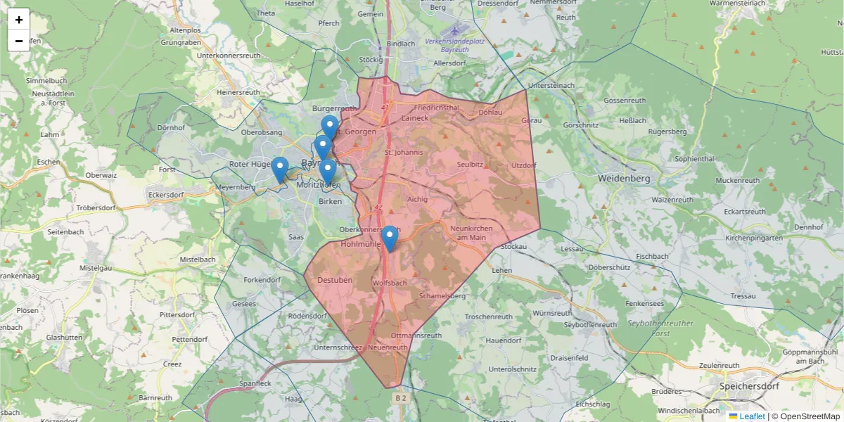 Karte des Postleitzahlen Bereichs  und der umliegenden Postleitzahlen in Deutschland
