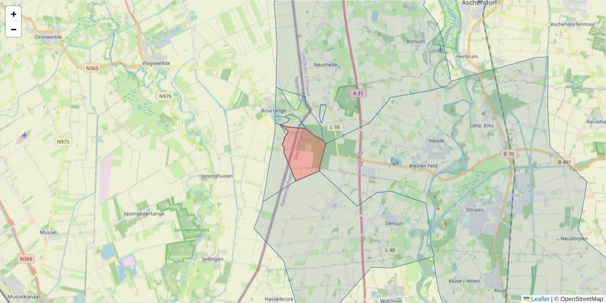 Karte des Postleitzahlen Bereichs  und der umliegenden Postleitzahlen in Deutschland