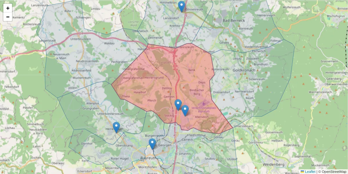 Karte des Postleitzahlen Bereichs  und der umliegenden Postleitzahlen in Deutschland