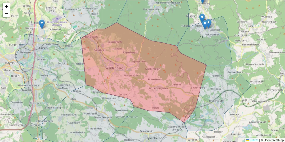 Karte des Postleitzahlen Bereichs  und der umliegenden Postleitzahlen in Deutschland