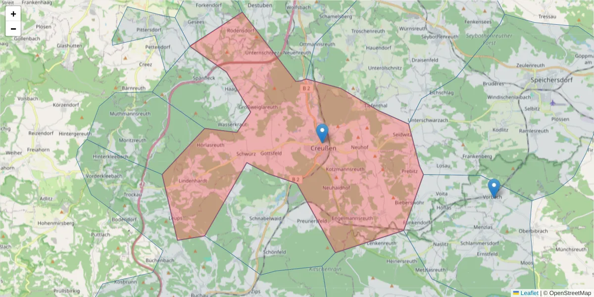 Karte des Postleitzahlen Bereichs  und der umliegenden Postleitzahlen in Deutschland
