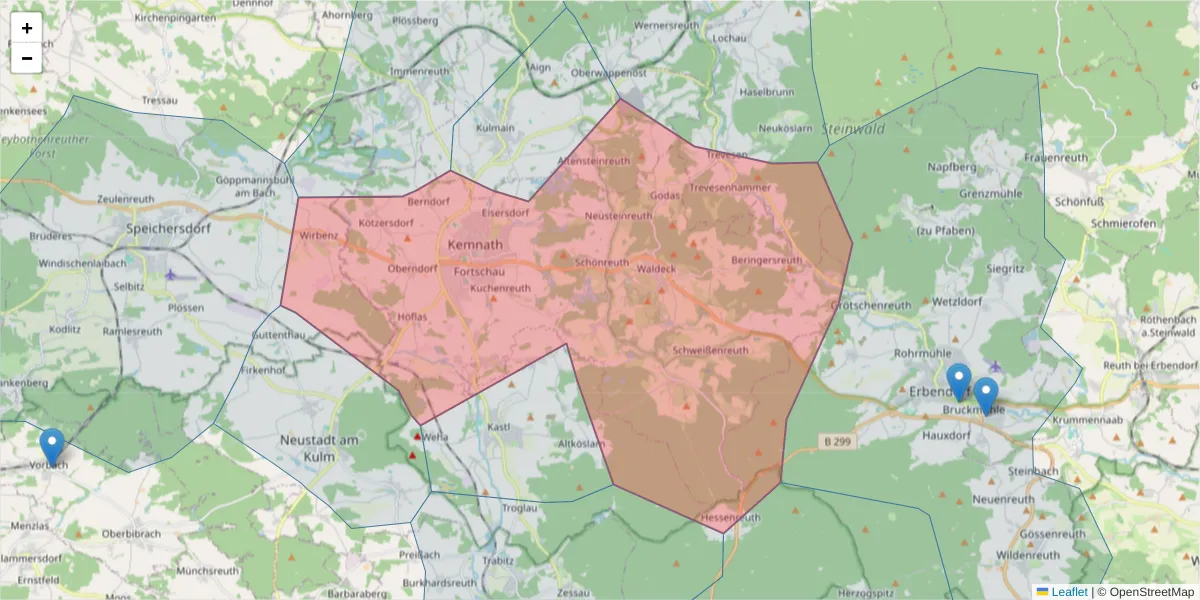 Karte des Postleitzahlen Bereichs  und der umliegenden Postleitzahlen in Deutschland