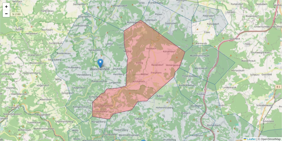 Karte des Postleitzahlen Bereichs  und der umliegenden Postleitzahlen in Deutschland