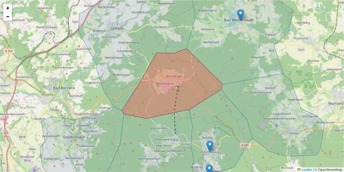 Karte des Postleitzahlen Bereichs  und der umliegenden Postleitzahlen in Deutschland