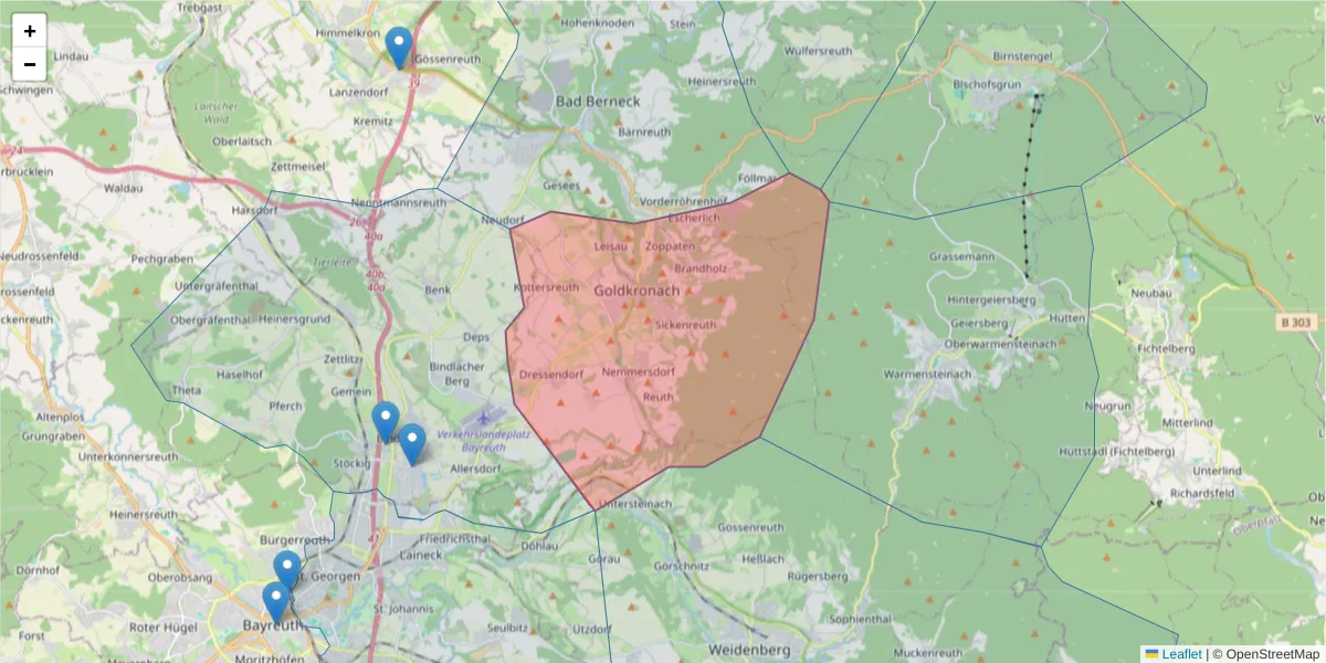 Karte des Postleitzahlen Bereichs  und der umliegenden Postleitzahlen in Deutschland