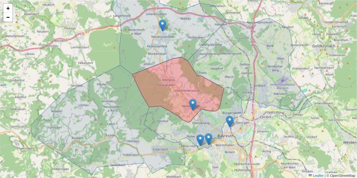 Karte des Postleitzahlen Bereichs  und der umliegenden Postleitzahlen in Deutschland
