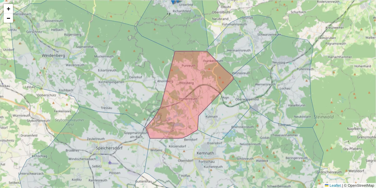 Karte des Postleitzahlen Bereichs  und der umliegenden Postleitzahlen in Deutschland