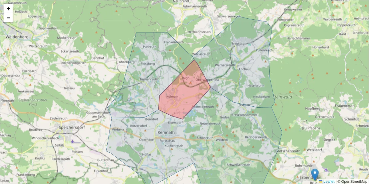 Karte des Postleitzahlen Bereichs  und der umliegenden Postleitzahlen in Deutschland