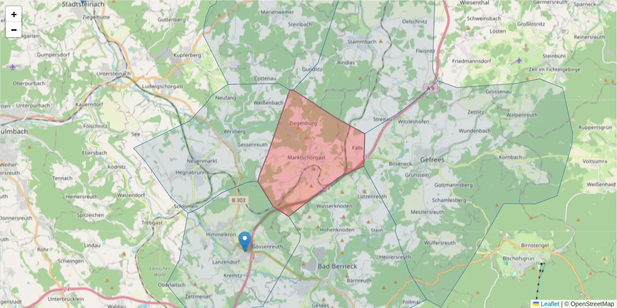 Karte des Postleitzahlen Bereichs  und der umliegenden Postleitzahlen in Deutschland